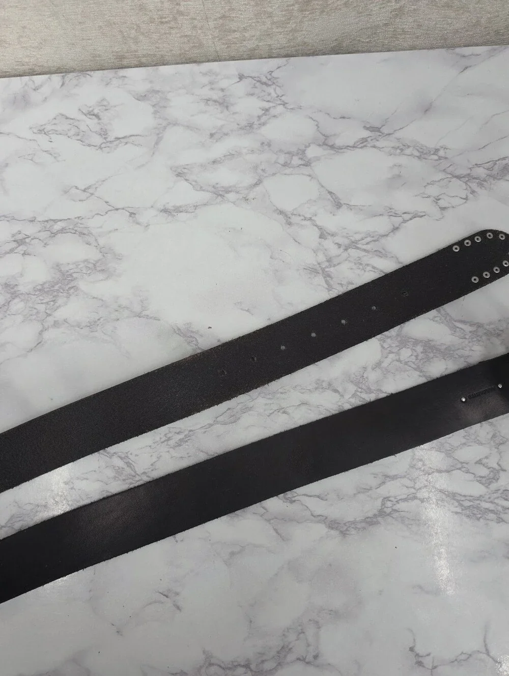 All Saints Black Leather Belt with Silver Tone Buckle and Studs